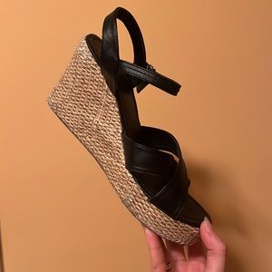 Super cute black + natural fiber platform wedges